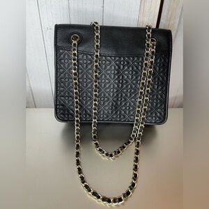 Tory Burch Bryant Medium Black Leather Womens Chain Shoulder Bag Floral Print